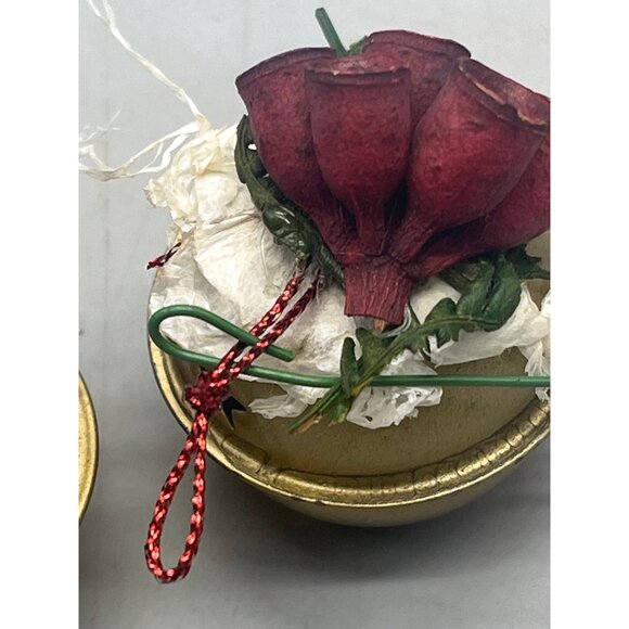 vintage Christmas set of 2 bells ornaments gold floral hand made snowflake READ - Picture 3 of 4